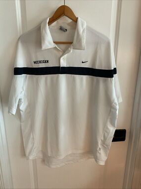 Nike Sphere Dry - White Polo with Navy Chest Stripe and Michigan Embroidery - XL